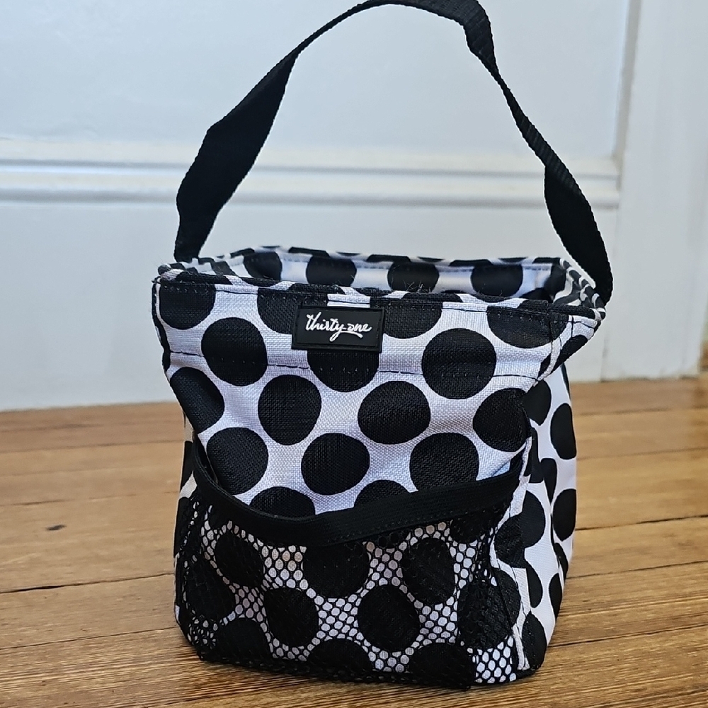 Black and white polka dot carry all bag by Thirty-One